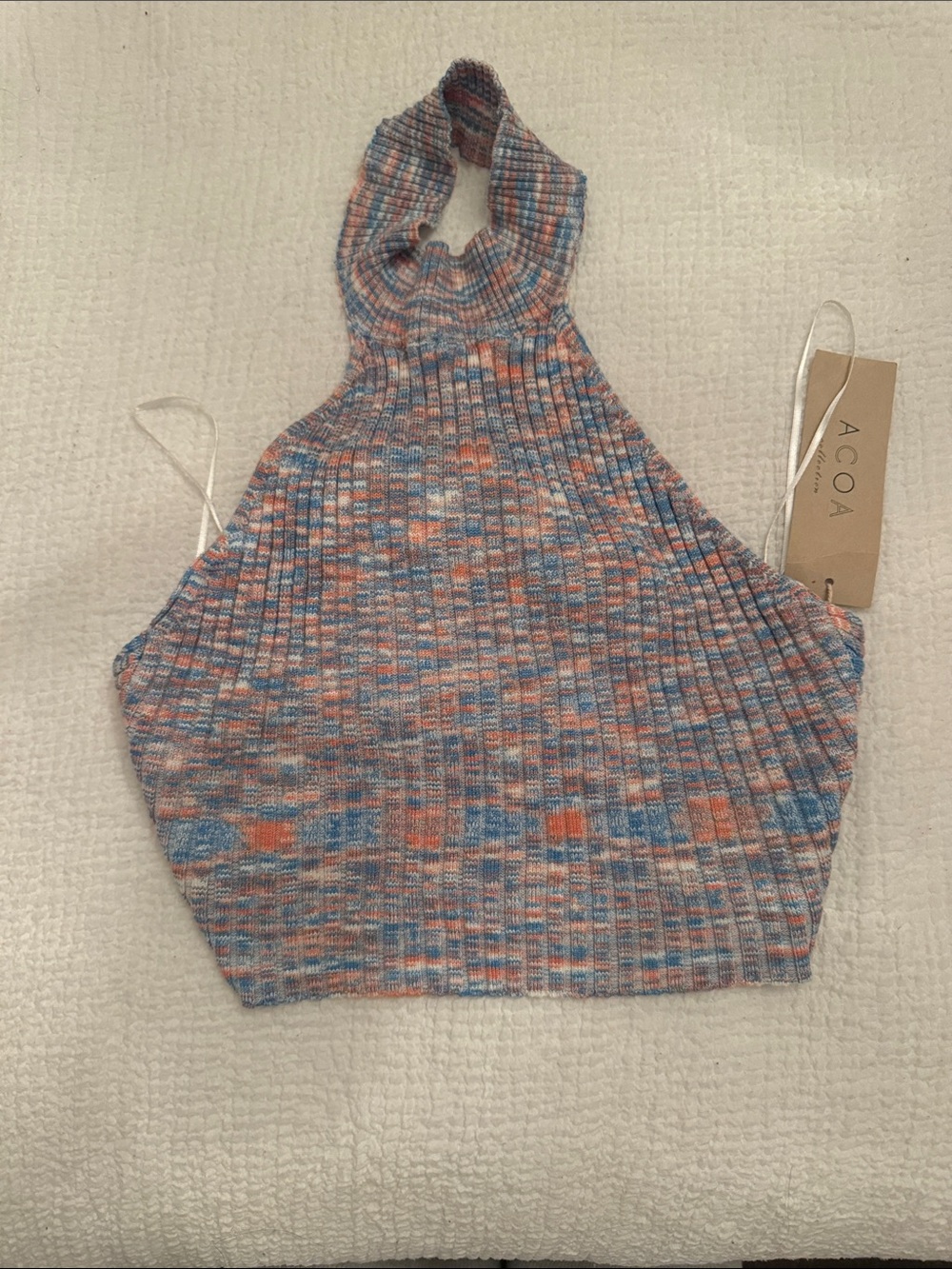 ACOA Multicolor Ribbed Halter Camisole - Blue & Peach